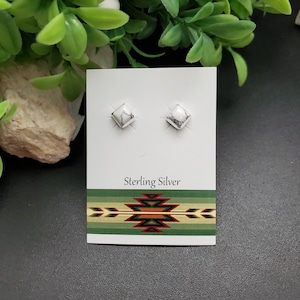 Dainty 5mm Square White Buffalo Turquoise Studs | Sterling Silver White Turquoise Posts | Small Turquoise Silver Posts | Everyday Earrings