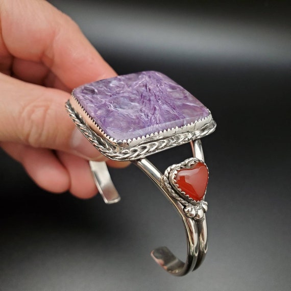 Heavy Huge Southwestern Charoite Sterling Silver Bracelet Heavy Huge Southwestern Charoite Sterling Silver Bracelet