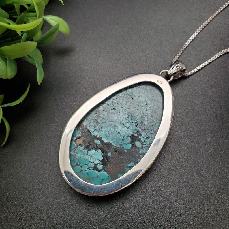 STN #13 | Lovely Turquoise Necklace Pendant With Silver Chain Necklace ...