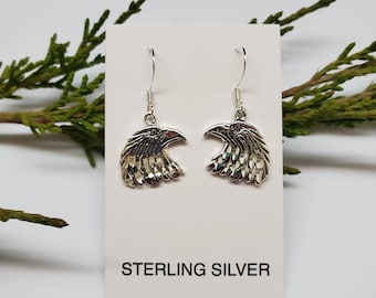 Small Eagle Head Dangle Earrings | Diamond-cut Eagle Head Earrings | Sterling Silver Eagle Head Jewelry | Southwestern Jewelry Gift For Her