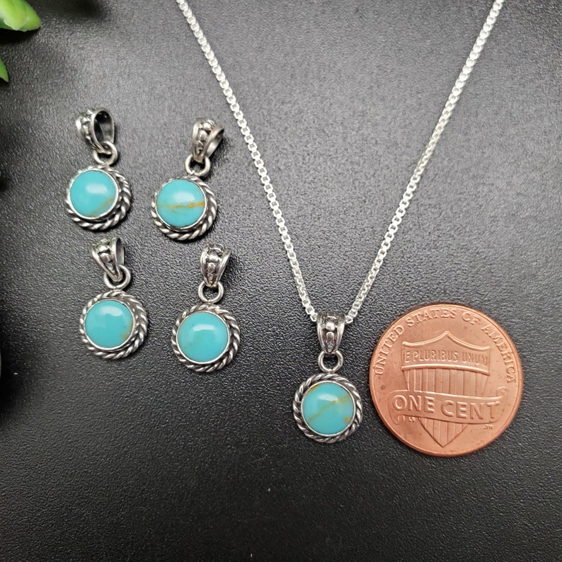 STN 64 Small Handmade 6mm Round Kingman Turquoise Necklace Pendant With Silver Chain Sterling Silver Turquoise Pendant Tiny Pendant image 5