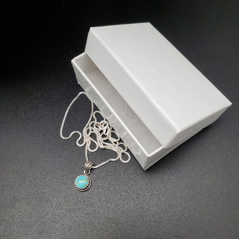 STN 64 Small Handmade 6mm Round Kingman Turquoise Necklace Pendant With Silver Chain Sterling Silver Turquoise Pendant Tiny Pendant image 9