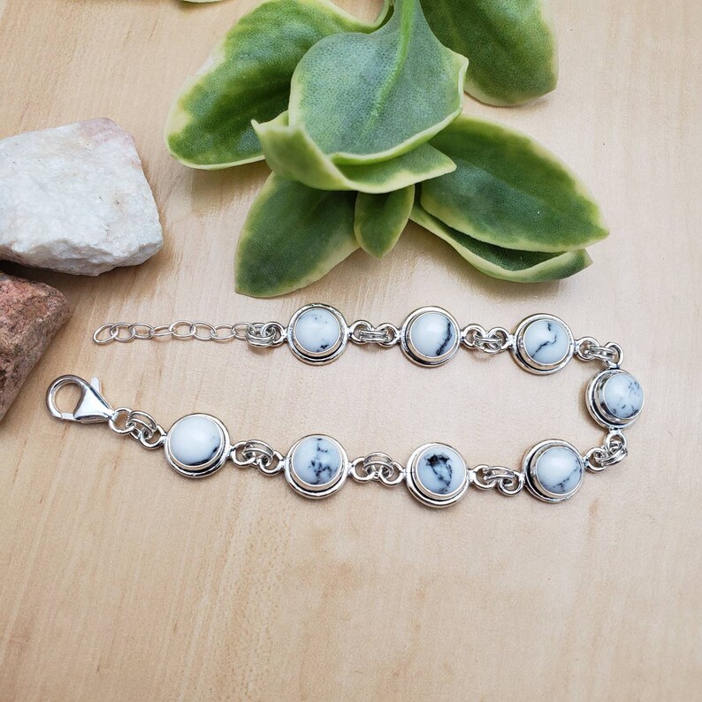 White Turquoise Link Bracelet Made in USA SoCute925 White Turquoise Bracelet White Buffalo Turquoise Jewelry Sterling Silver Bracelet