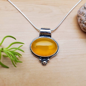 SoCute925 18x13mm Big Yellow Agate Pendant with Snake Chain 18&quot; | Sterling Silver Necklace Pendant | Healing Crystal Pendant | Made in USA
