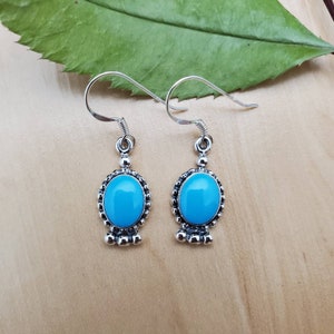 SoCute925 Blue Turquoise Dangle Earrings | Sterling Silver Dangle Earrings | Small Sleeping Beauty Turquoise Earrings | Southwestern Earring