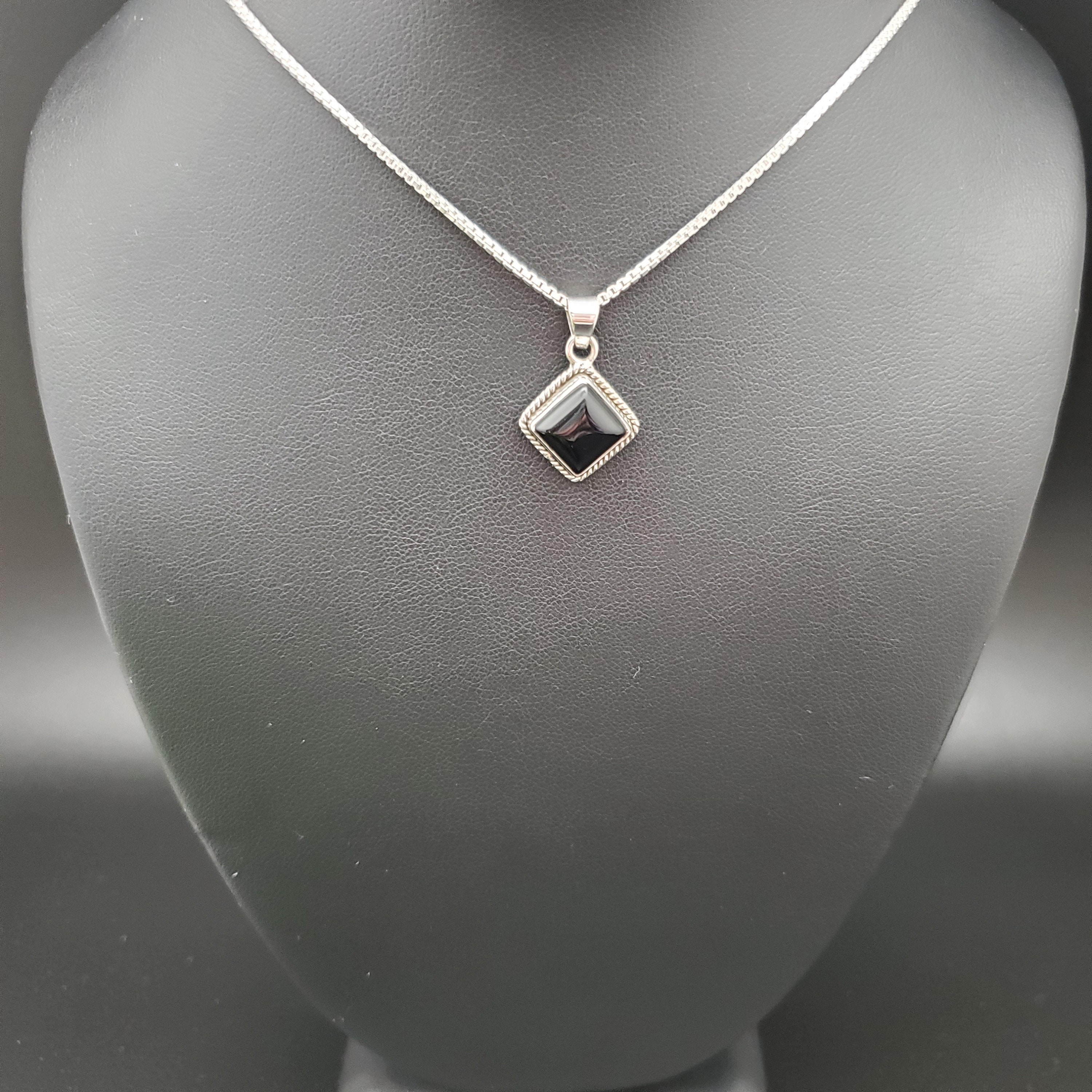STN #222 | 10mm Square Black Onyx Necklace Pendant With
