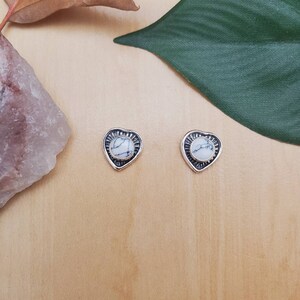 SoCute925 Small Heart White Buffalo Turquoise Post Earrings | Sterling Silver Turquoise Studs | Small Heart Post Earrings | Turquoise Studs