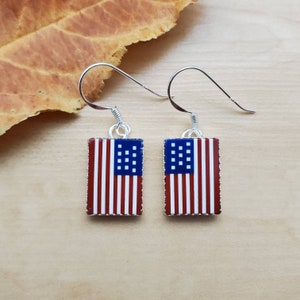 SoCute925 USA Flag Shape Earrings | US Flag Dangle Earrings | Red White Blue Jewelery | Sterling Silver Dangle Earrings | Simple Earrings