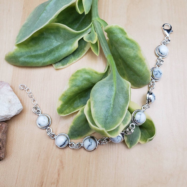 White Turquoise Link Bracelet Made in USA SoCute925 White Turquoise Bracelet White Buffalo Turquoise Jewelry Sterling Silver Bracelet