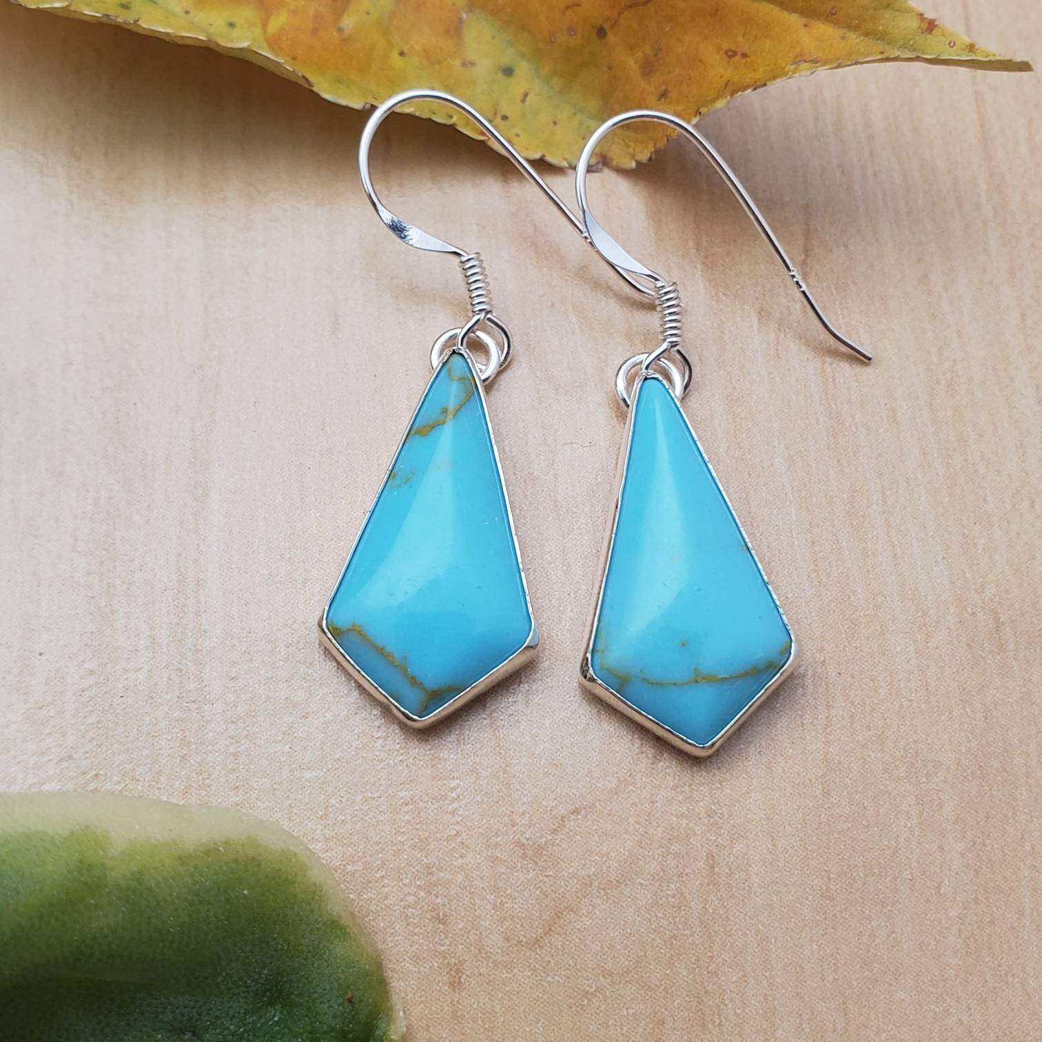 イヤリング Tao Earrings in Turquoise Blue l Socute925 Special Shape Turquoise Earrings | Turquoise