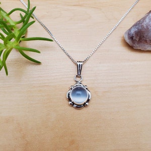 SoCute925 White Moonstone Necklace Pendant With Silver Box Chain Necklace 18&quot; | Sterling Silver Moonstone Necklace | Southwestern Necklace