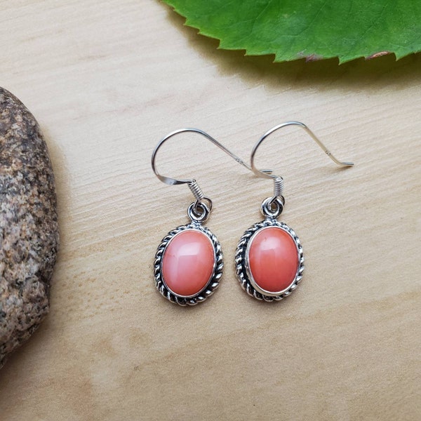 SoCute925 Pink Coral Earrings | Sterling Silver Coral Jewelry | Silver Coral Dangle Earrings | Pink Coral Southwestern Jewelry Made in USA