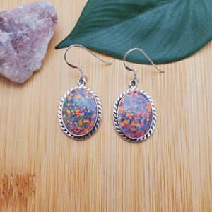 SoCute925 Big Red Opal Dangle Earrings | Fire Red Opal Earrings | Sterling Silver Earrings | Red Opal Southwest Earrings Boho | Made in USA
