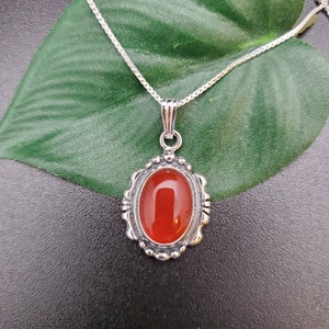 SoCute925 Lovely Carnelian Necklace Pendant With Silver Box Chain Necklace 18&quot; | Dainty Sterling Silver Carnelian Necklace | Healing Crystal