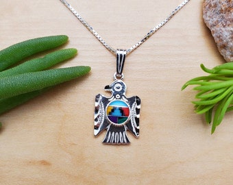 SoCute925 Kleurrijke Thunderbird-kettinghanger met zilveren doosketting 18" | Thunderbird-ketting | Sterlingzilveren ingelegde sieraden