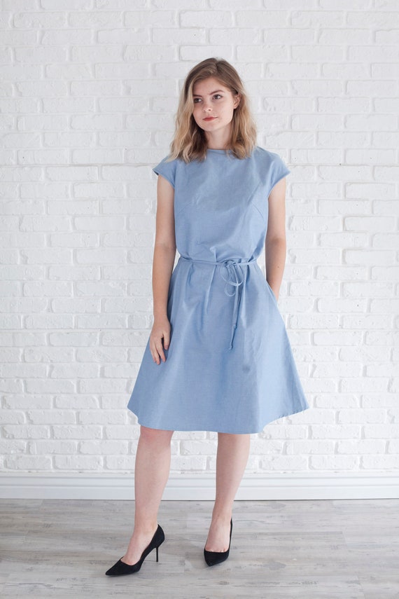 blue dress for women, dress cotton blue with pockets, Romantic Light blue dress