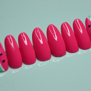 Watermelon Press on Nails- Pastel Fruit Nails- Fruit Nails- Pink Press on Nails- Melon nails