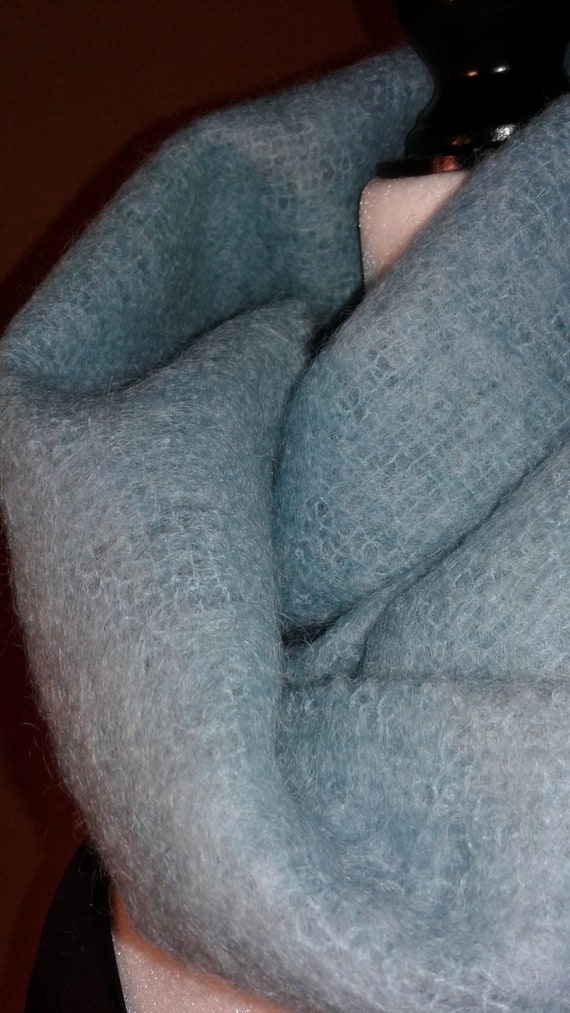 Mohair Woven Medium Blue Shawl Wrap - image 3