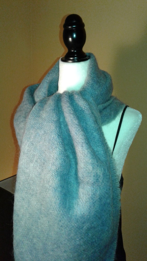 Mohair Woven Medium Blue Shawl Wrap - image 7