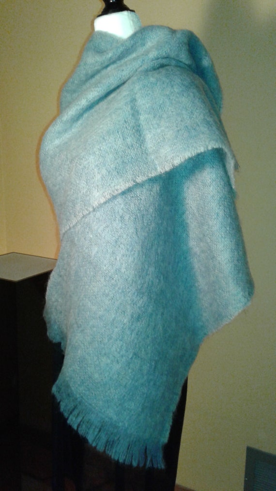 Mohair Woven Medium Blue Shawl Wrap - image 5