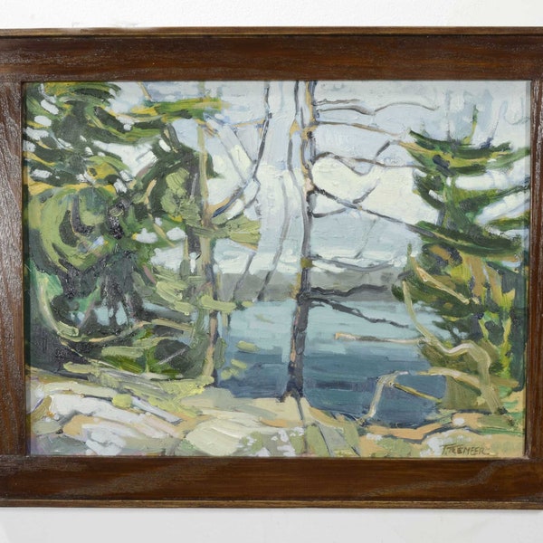 Canadian Landscape Painting, Original Art Oil Painting. Wind, Trees & Blue Water Lake, Killarney Georgian Bay, Artist Todd Tremeer