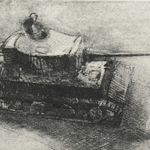 Tiger Tank Original Art Etching. WW2 German Army Small Print Drawing for Military History Collectors, Printmaking. Artist Todd Tremeer
