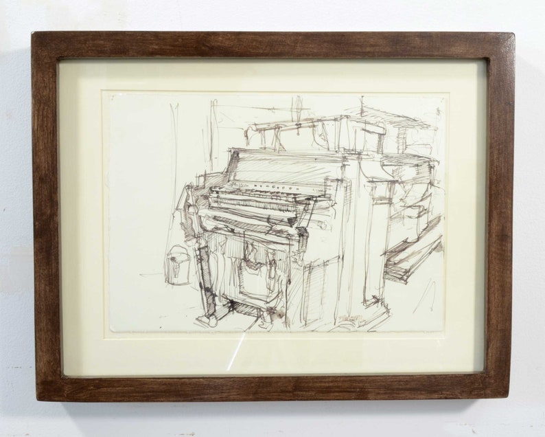Original Drawing, Museum Interior With Abandoned Pump Organ Piano ...