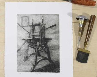 Antike Kaltnadelradierung mit Schabtechnik. Original Kunstdruck, von Hand gedruckter Künstler Fine Art Print, Todd Tremeer