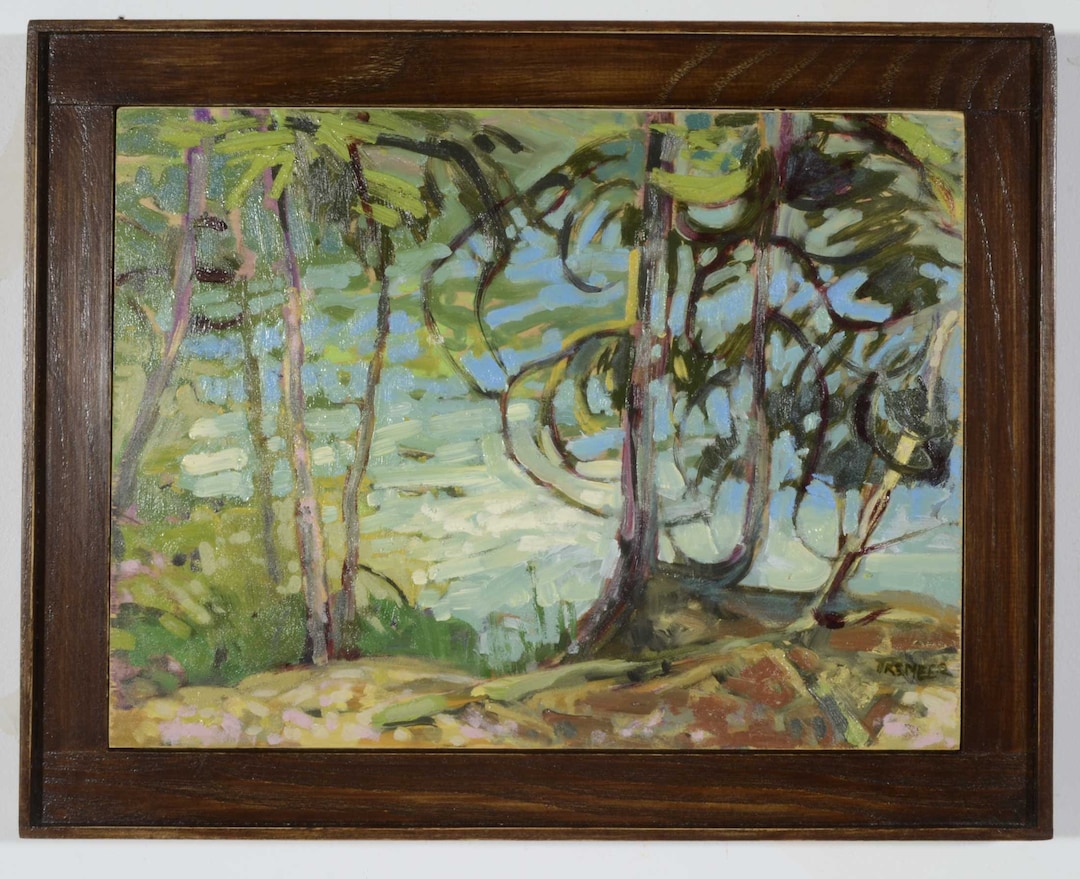 Original Art Canadian Landscape Painting Forest Shoreline Etsy