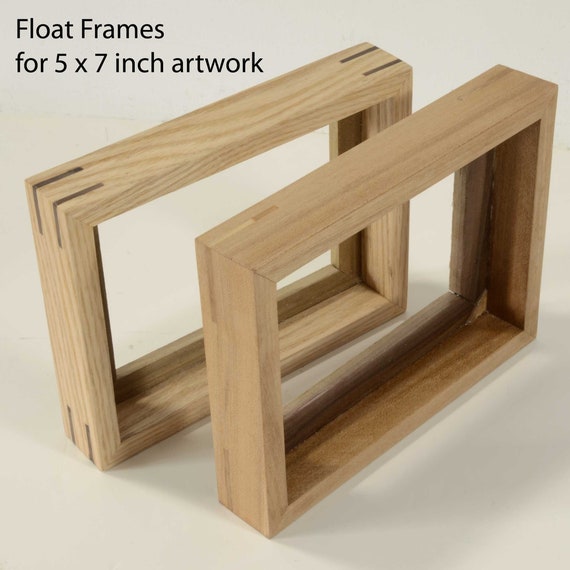 Wood Floater Frame for Painting 5x7, 6x8, 8x10 Inches. Solid Oak