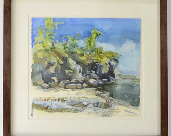 Original Art Watercolor Painting, Canadian Landscape, Lake Ontario Shoreline Beach Cliffs, Sandbanks Provincial Park Canada. Todd Tremeer