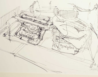 Typewriter Art, Original Drawing of Typewriters. Underwood. Remington Manual Antique Typewriters, Museum Sketch by Artist Todd Tremeer