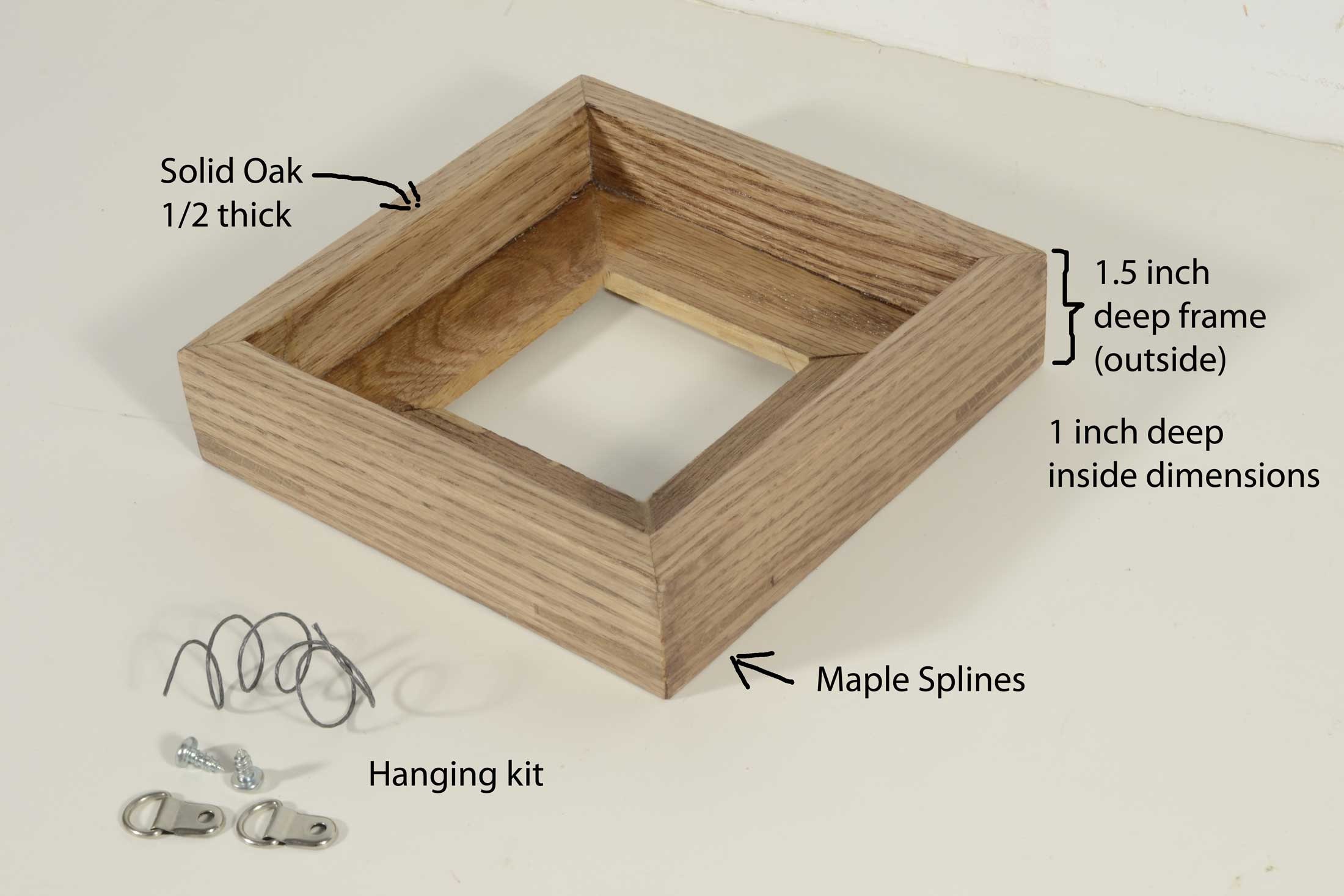 Square Picture Frame for Painting on Canvas. Solid Oak & Maple Hardwood