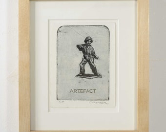 Orginal Etching Aquatint, Toy Soldier WW2 Military Print. Boy's Vintage Plastic Army Man. Intaglio Printmaking, Artist Proof, Todd Tremeer