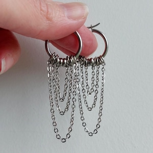Gothic chain earrings Punk huggie earrings Silver metal alt jewelry Unisex Hypoallergenic Goth Y2K Grunge style Simple Hippie Gift idea