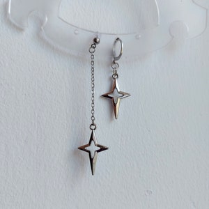 Punk star earrings Y2k hypoallergnic earrings Asymmetrical silver star earrings Gothic earrings Grunge style Indie style Christmas jewelry