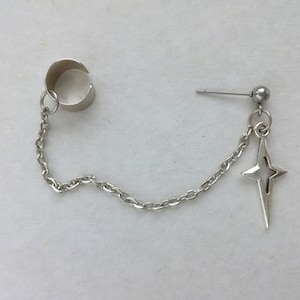 Silver star earrings Ear clips chain earrings Falling star earrings Celestial star punk studs Rock star’s girlfriend earrings Spike earrings