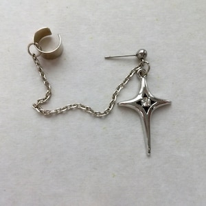 Silver star earrings Ear clips chain earrings Falling star earrings Crystal star Celestial star punk studs Rock star’s girlfriend earrings