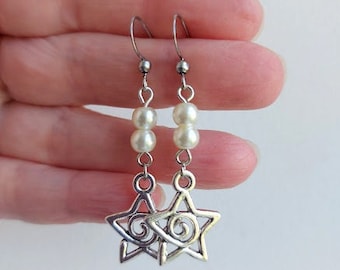 Whimsygoth silver swirly star earrings Celestial Fairycore Cottagecore Indie Coquette North star earrings Polaris earring Grunge Y2k jewelry