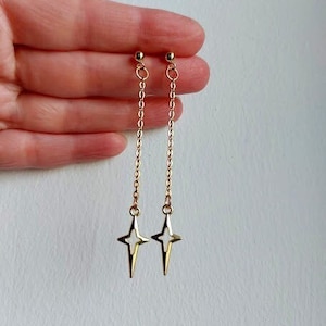 Long chain star earrings Gold falling star earrings Polar star Gothic earrings Rock star’s girlfriend earrings Spike earrings Grunge