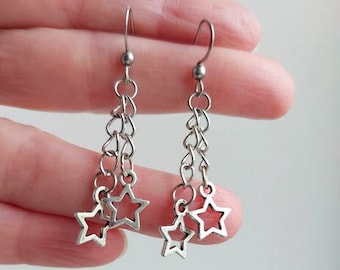 Silver north star earrings Polar star earrings Celestial jewelry Hypoallergenic stainless steel hook Whimsygoth star Gothic Grunge Y2K Gift
