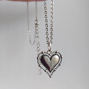 Silver heart necklace Gothic minimalist necklace Romantic necklace Stainless steel chain Y2k jewelry Openwork heart Grunge Punk Alternative