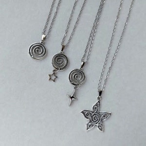 Silver spiral star necklace Spiral galaxy Swirl vortex pendant Falling star Polar star Stainless steel chain Gothic star necklace 90s Grunge
