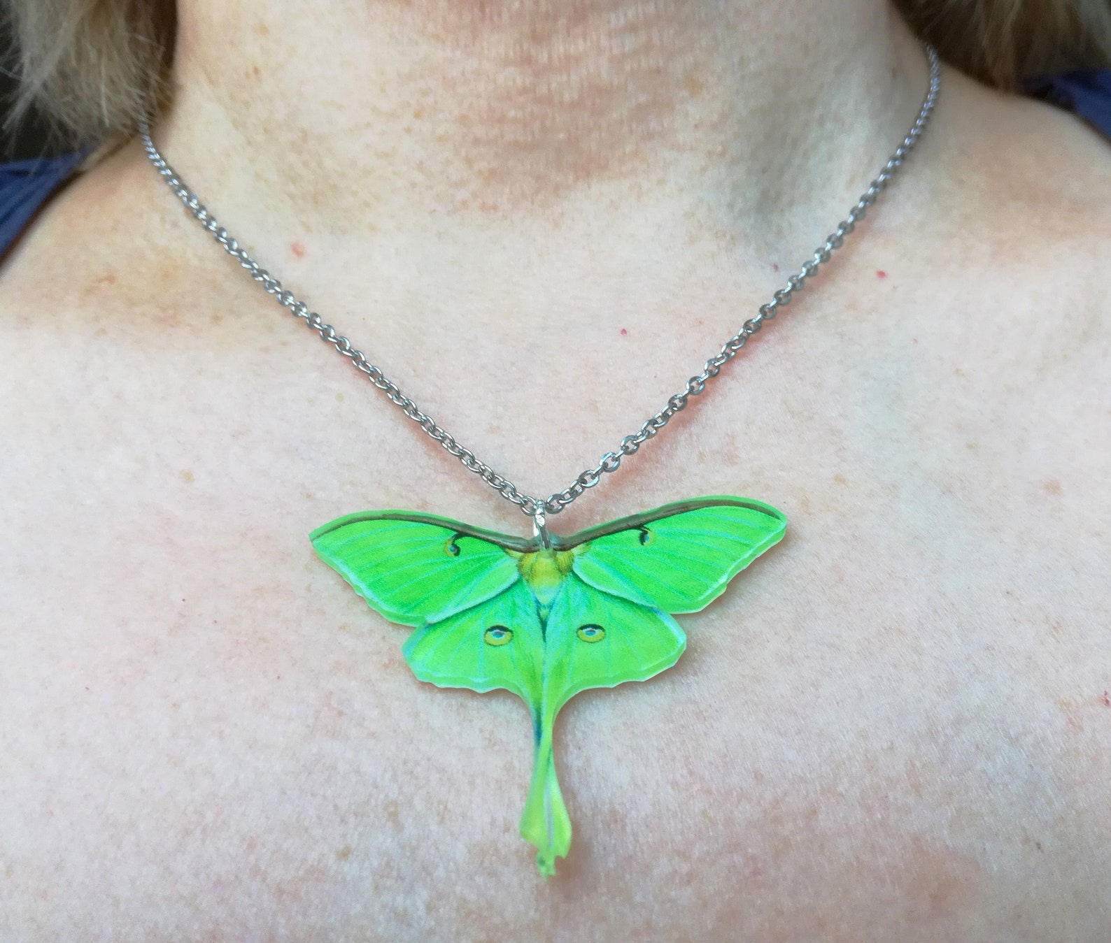 Moth Chain Acrylic Luna Moth Necklace Whimsical Luna Moth Necklace Stainless Steel ...