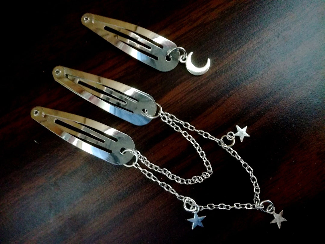 Gothic Chain Hair Clips Star and Crescent Moon Hair Barrette Etsy