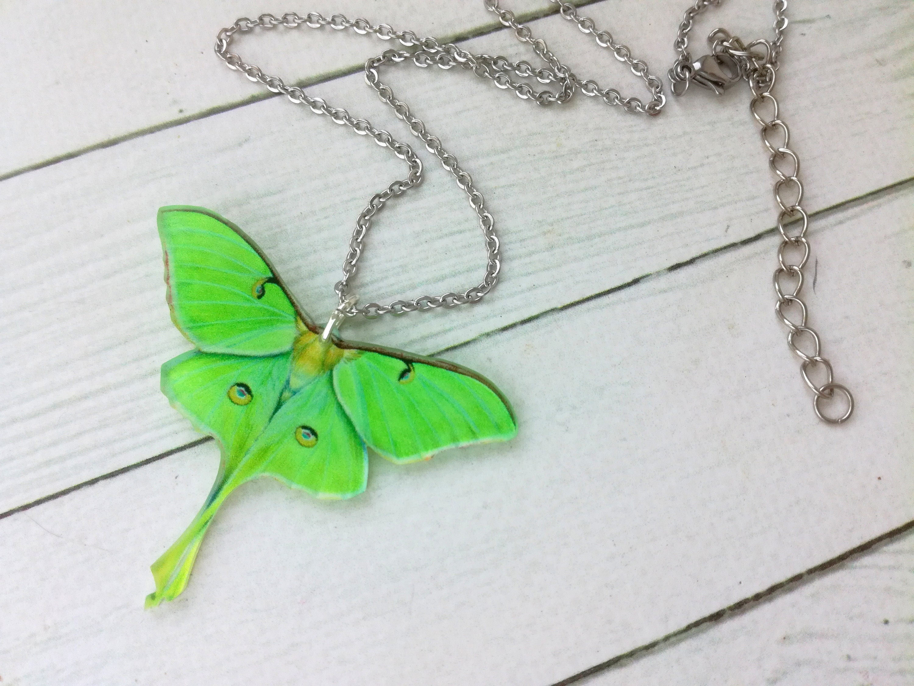 Moth Chain Acrylic Luna Moth Necklace Whimsical Luna Moth Necklace Stainless Steel ...