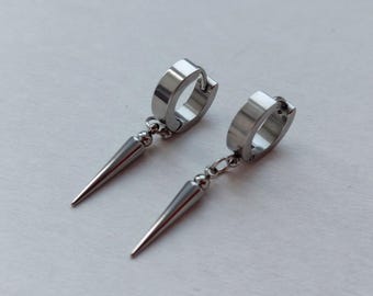 Gothic spike  earrings  silver Non-tarnish hoop earrings Rock Hypoallergenic Unisex Huggie Y2K Spiked Punk Goth Grunge jewelry Gift idea