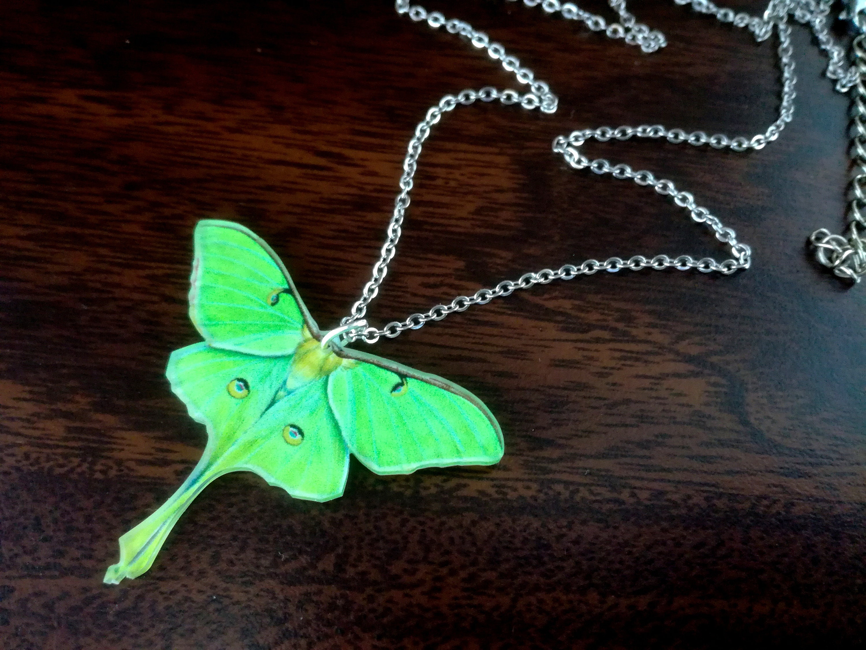 Moth Chain Acrylic Luna Moth Necklace Whimsical Luna Moth Necklace Stainless Steel ...