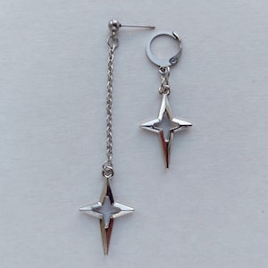 Asymmetrical star earrings Polar star earring Punk style Gothic earrings Rock star’s girlfriend earring Spike earrings Grunge Christmas star