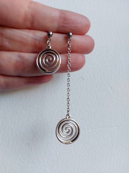 Asymmetrical Silver Spiral Earrings Swirl Earrings Spiral